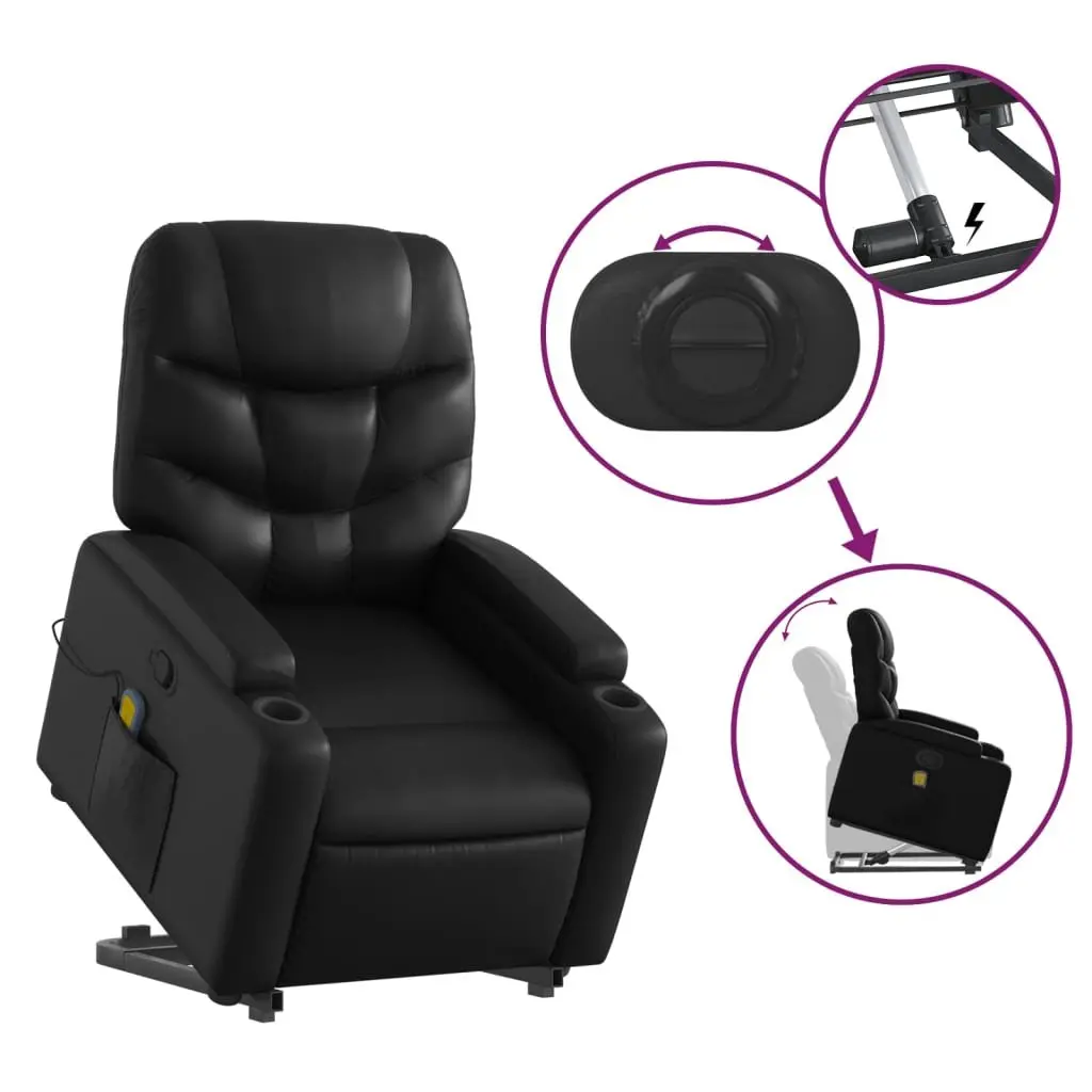 Electric Massage Recliner Chair Black Faux Leather Power Lift 135 Degrees