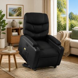 Massage Recliner Chair with Power Lift in Black Faux Leather