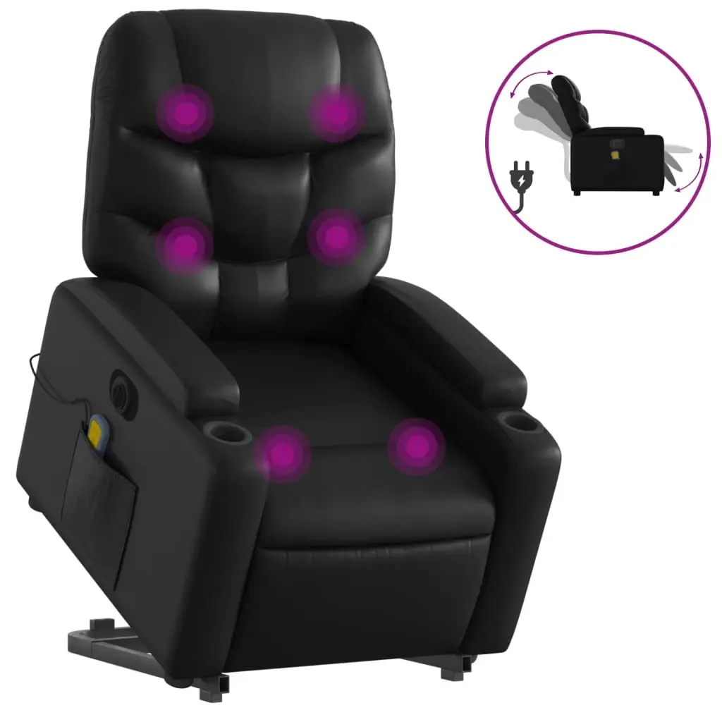 Electric Massage Chair Power Lift Recliner Black Faux Leather 135 Degrees