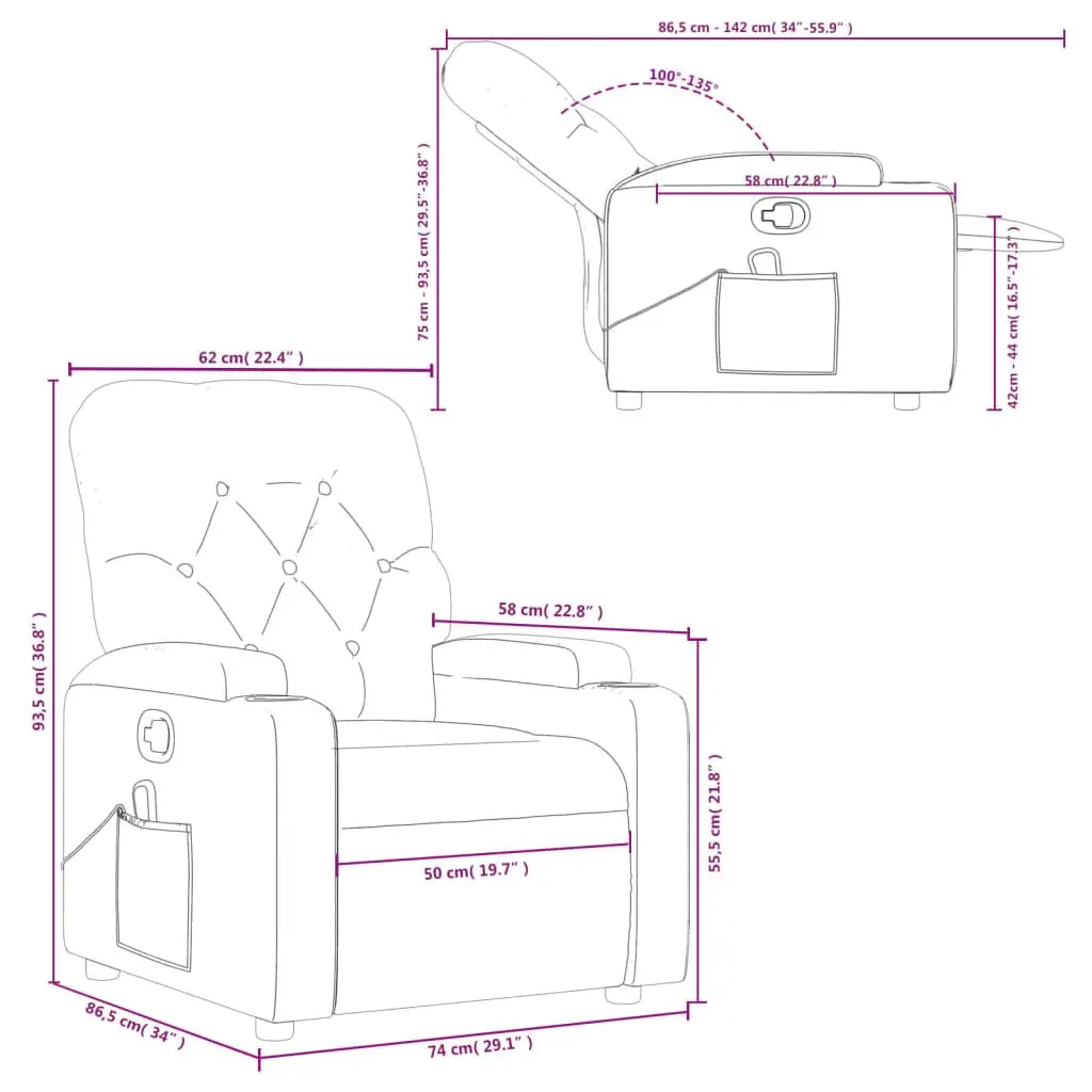 Grey Fabric Massage Recliner Chair with Manual Recline