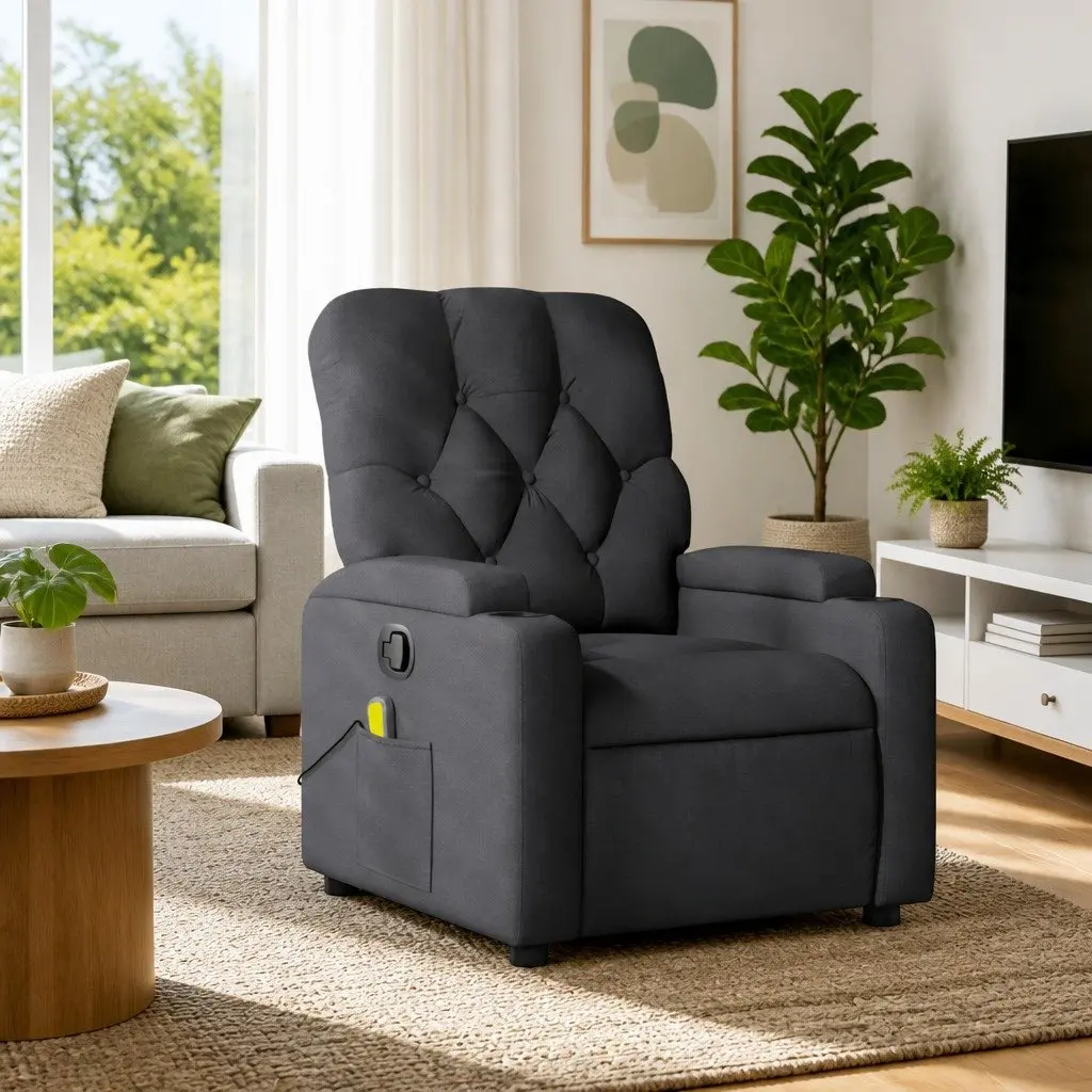 Massage Recliner Chair Grey Fabric Manual Reclining Armchair with Vibration Massage