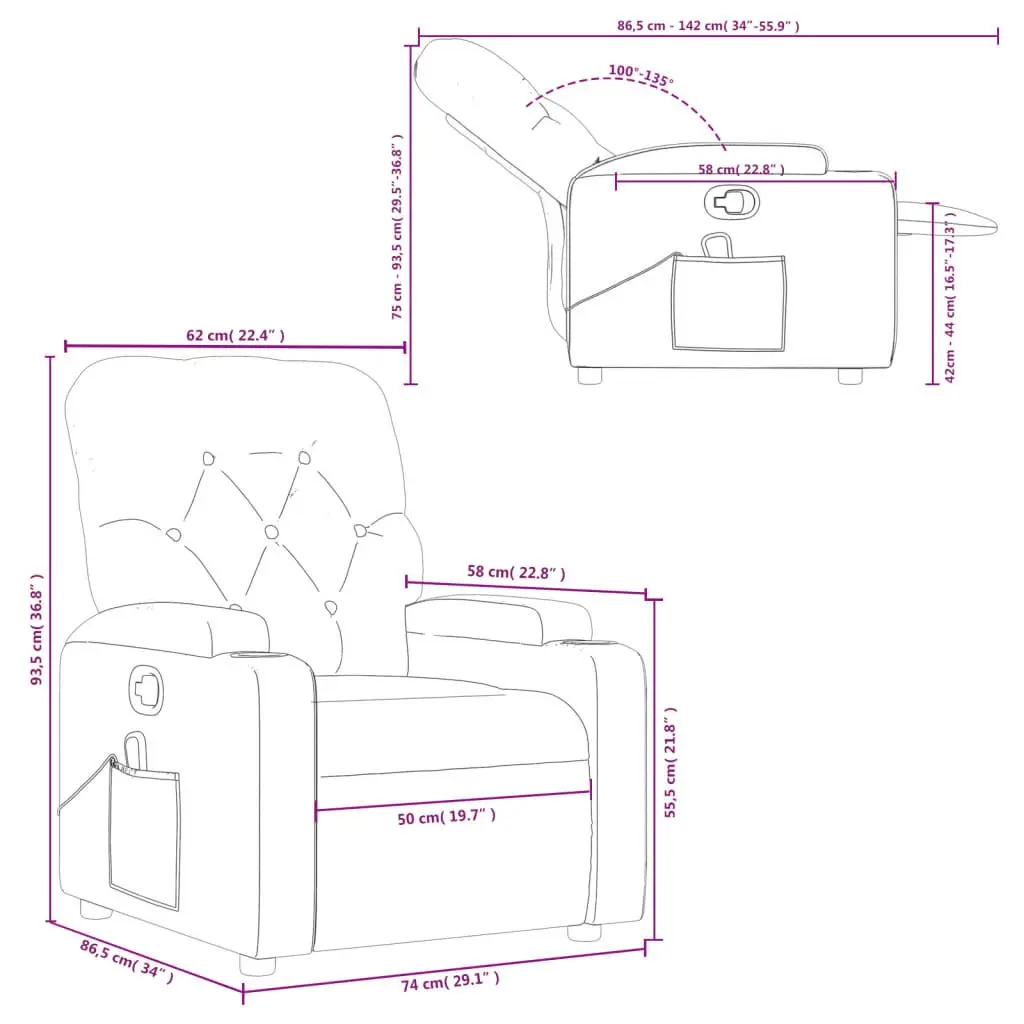 Massage Recliner Chair Grey Fabric Manual Reclining Armchair with Vibration Massage