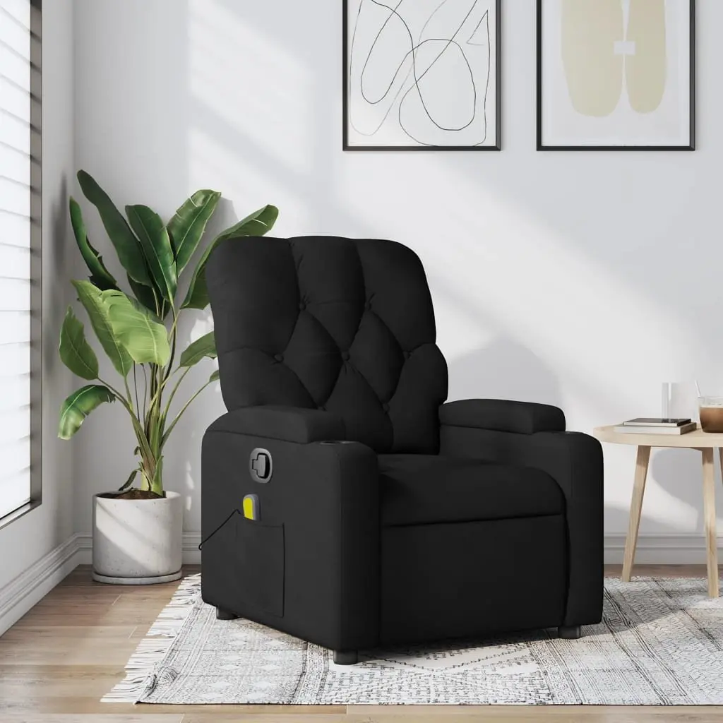 Massage Recliner Chair Black Fabric Manual Recline Vibration Armchair