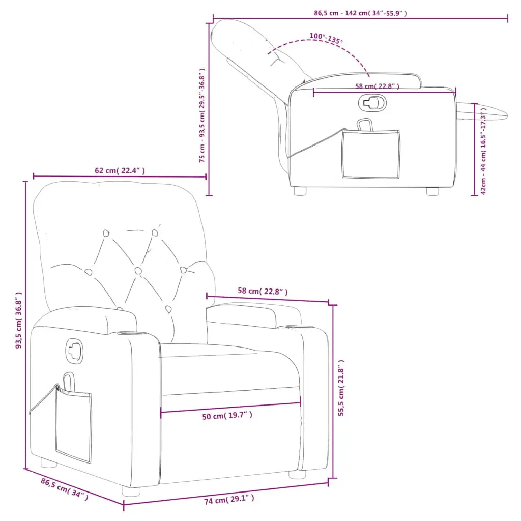 Massage Recliner Chair Black Fabric Manual Recline Vibration Armchair