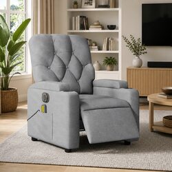 Grey Fabric Electric Massage Recliner Armchair