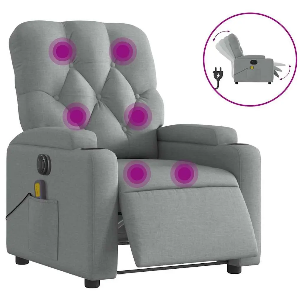 Electric Massage Recliner Chair Grey Fabric 135 Degrees Adjustable Backrest and Footrest