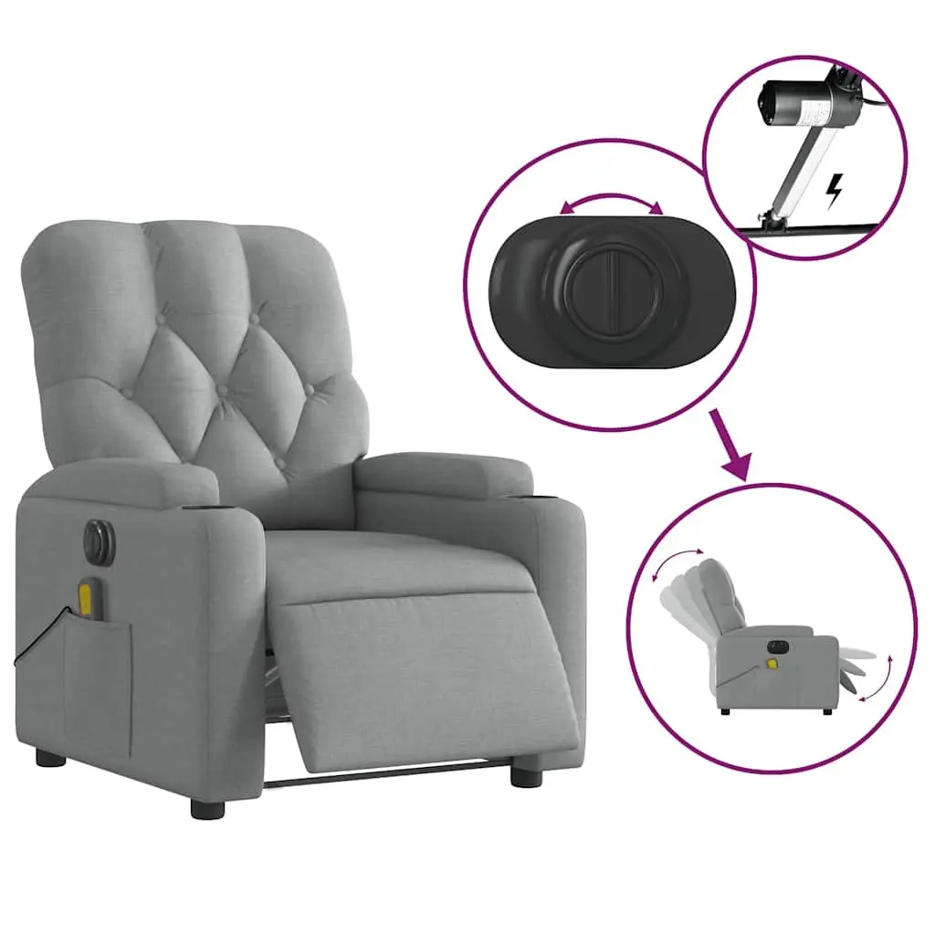 Electric Massage Recliner Chair Grey Fabric 135 Degrees Adjustable Backrest and Footrest