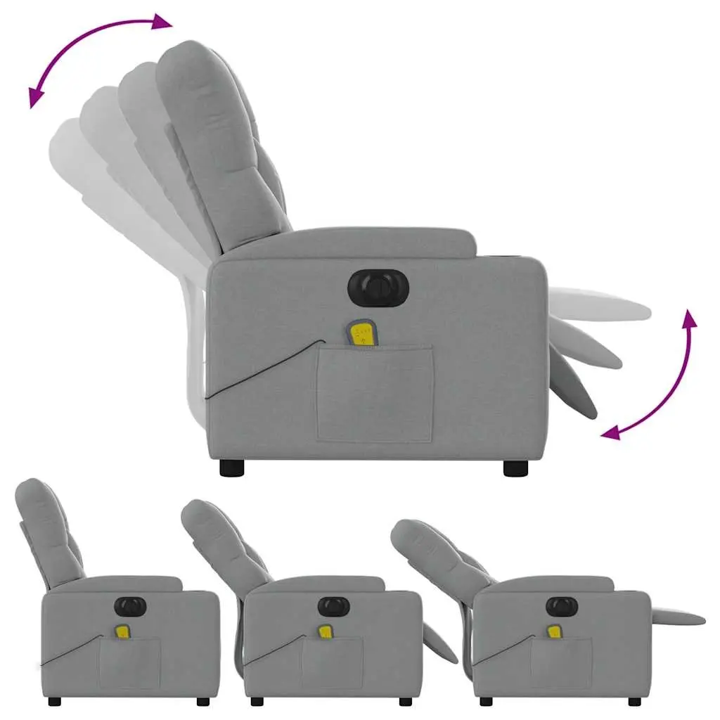 Electric Massage Recliner Chair Grey Fabric 135 Degrees Adjustable Backrest and Footrest