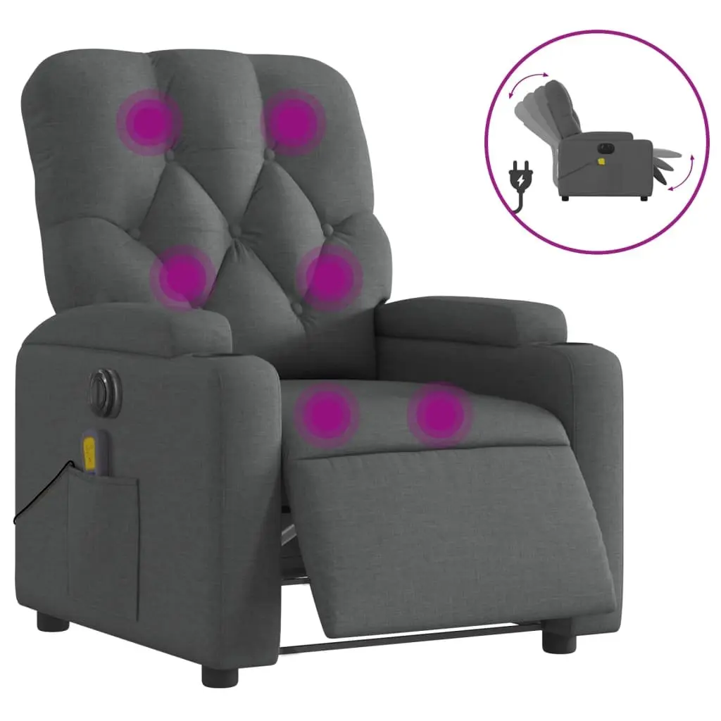 Electric Massage Recliner Chair Grey Fabric 135 Degrees Motorised Reclining USB Powered