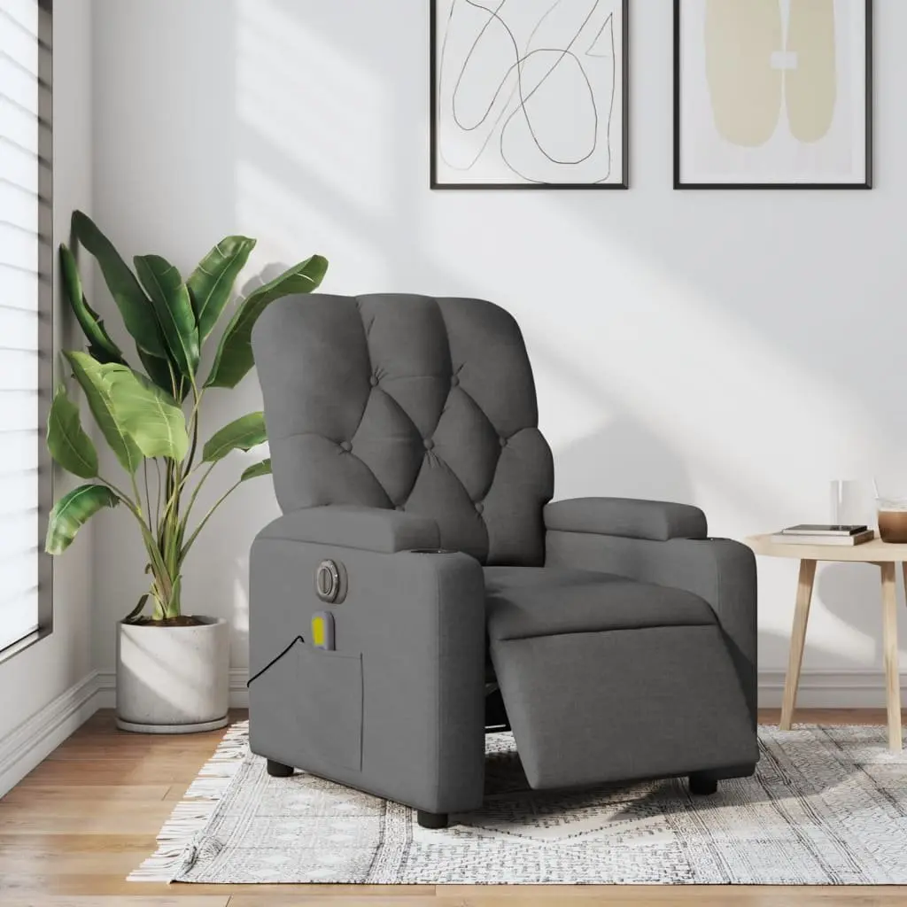 Electric Massage Recliner Chair Grey Fabric 135 Degrees Motorised Reclining USB Powered