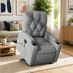 Electric Grey Fabric Massage Recliner with Power Lift