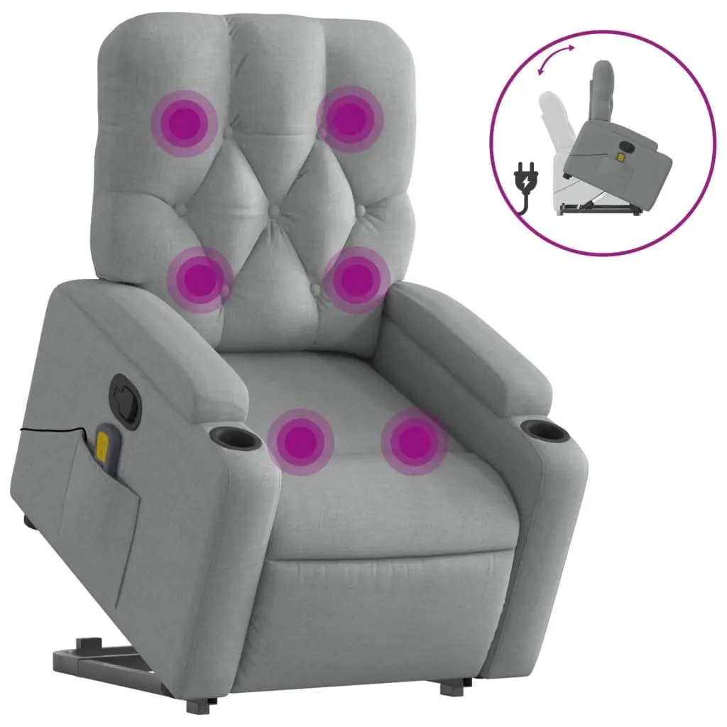 Electric Recliner Chair Power Lift Grey Fabric Massage Armchair for Elderly