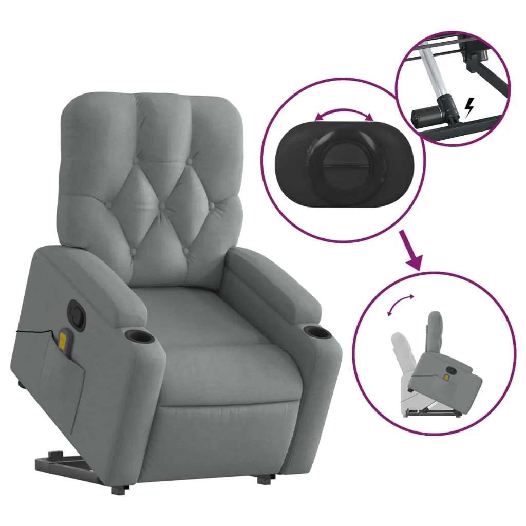 Electric Recliner Chair Power Lift Grey Fabric Massage Armchair for Elderly