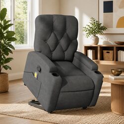 Comforting Grey Fabric Stand Up Massage Recliner Chair