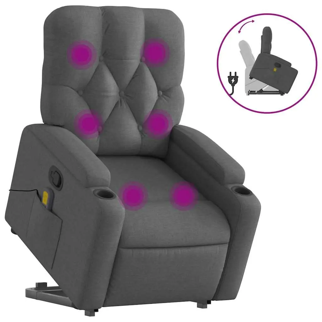 Stand Up Massage Recliner Chair Grey Fabric Power Lift Manual Recline