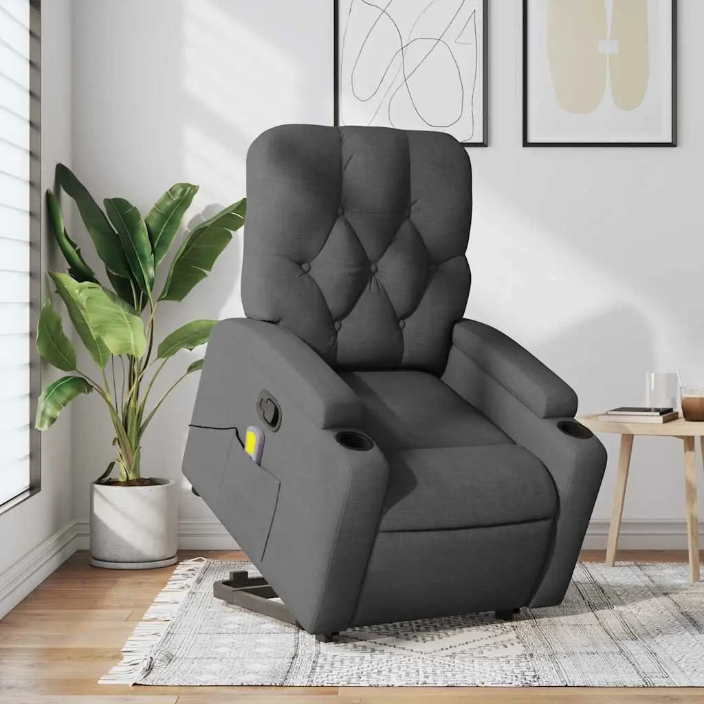 Stand Up Massage Recliner Chair Grey Fabric Power Lift Manual Recline