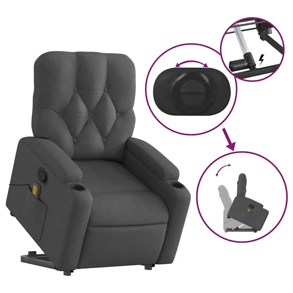 Stand Up Massage Recliner Chair Grey Fabric Power Lift Manual Recline