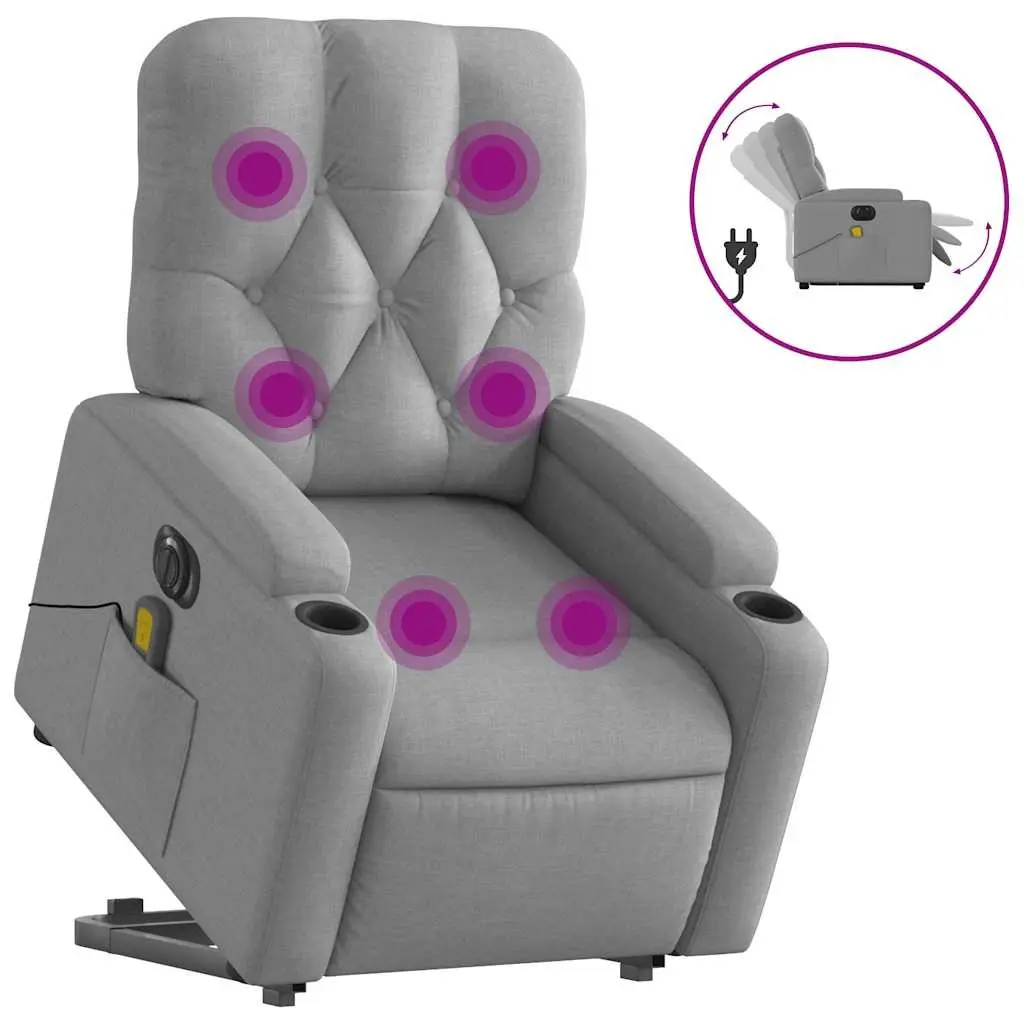 Electric Massage Recliner Chair Grey Fabric Power Lift Adjustable Footrest