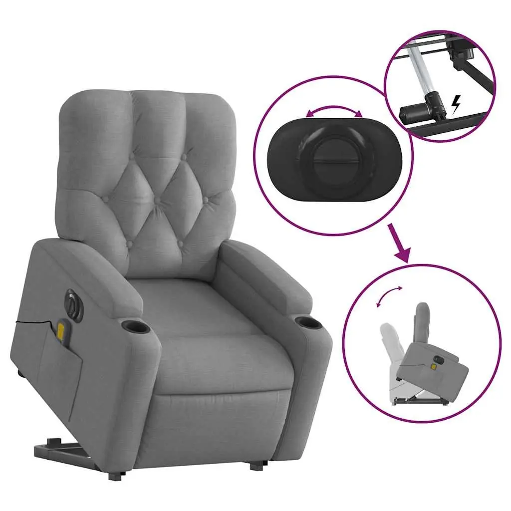Electric Massage Recliner Chair Grey Fabric Power Lift Adjustable Footrest