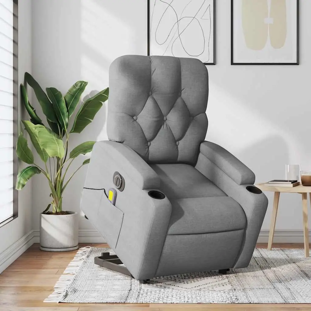 Electric Massage Recliner Chair Grey Fabric Power Lift Adjustable Footrest