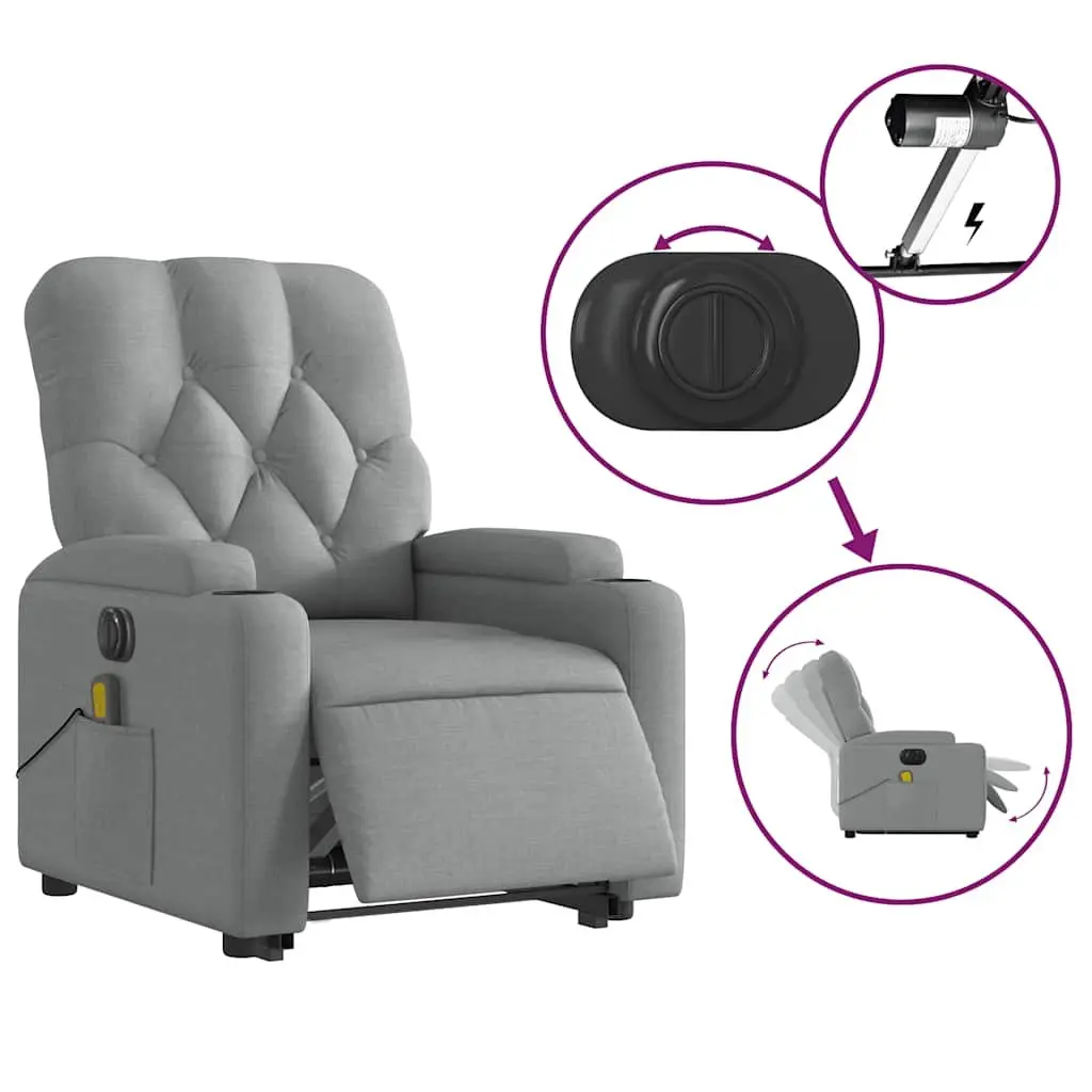 Electric Massage Recliner Chair Grey Fabric Power Lift Adjustable Footrest
