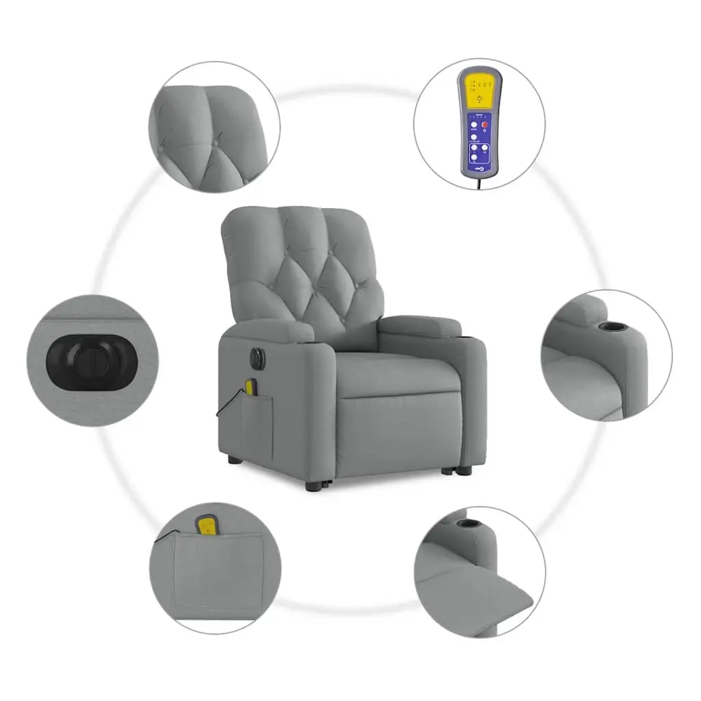 Electric Massage Recliner Chair Grey Fabric Power Lift Adjustable Footrest