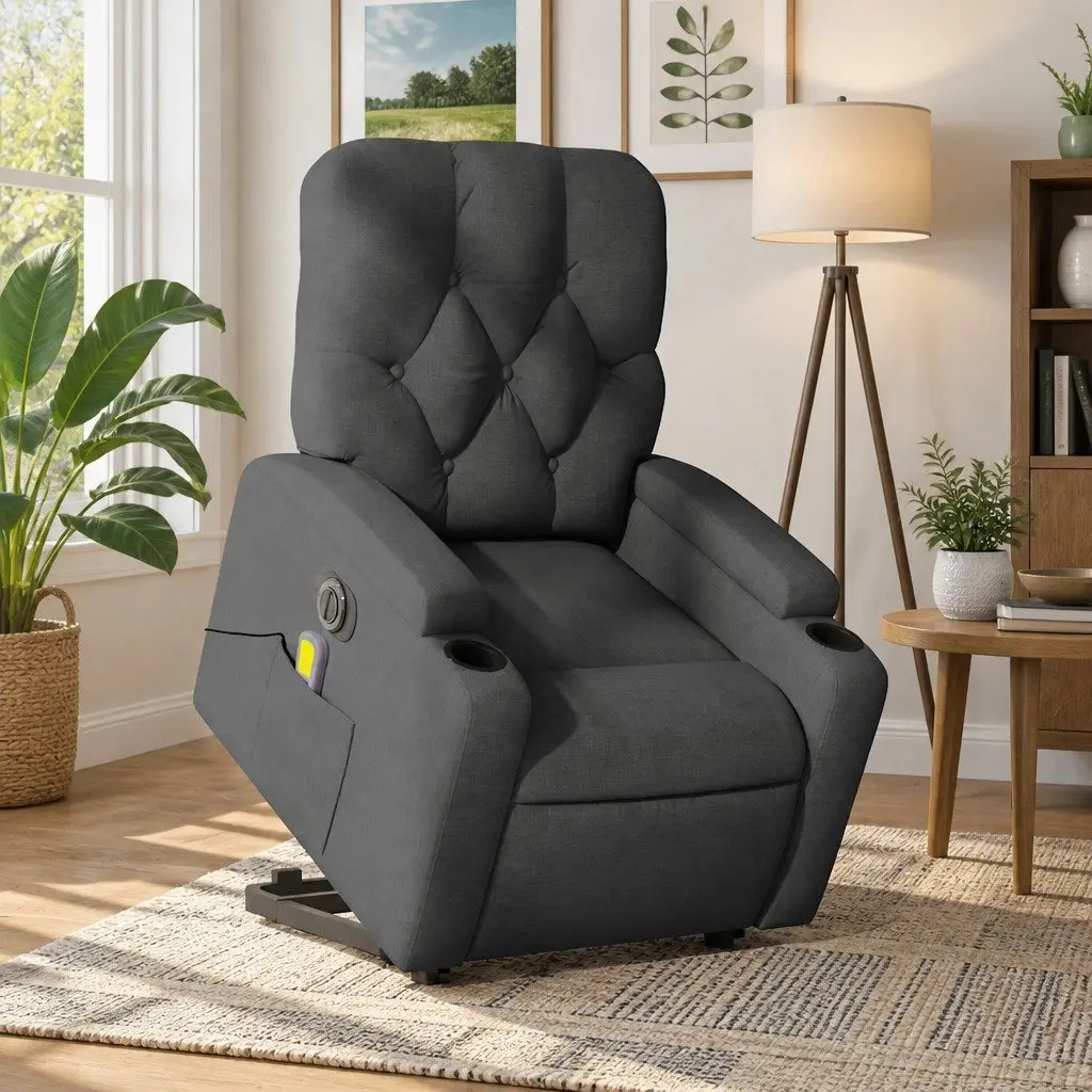 Electric Massage Recliner Chair Grey Fabric Power Lift 135 Degree Adjustable