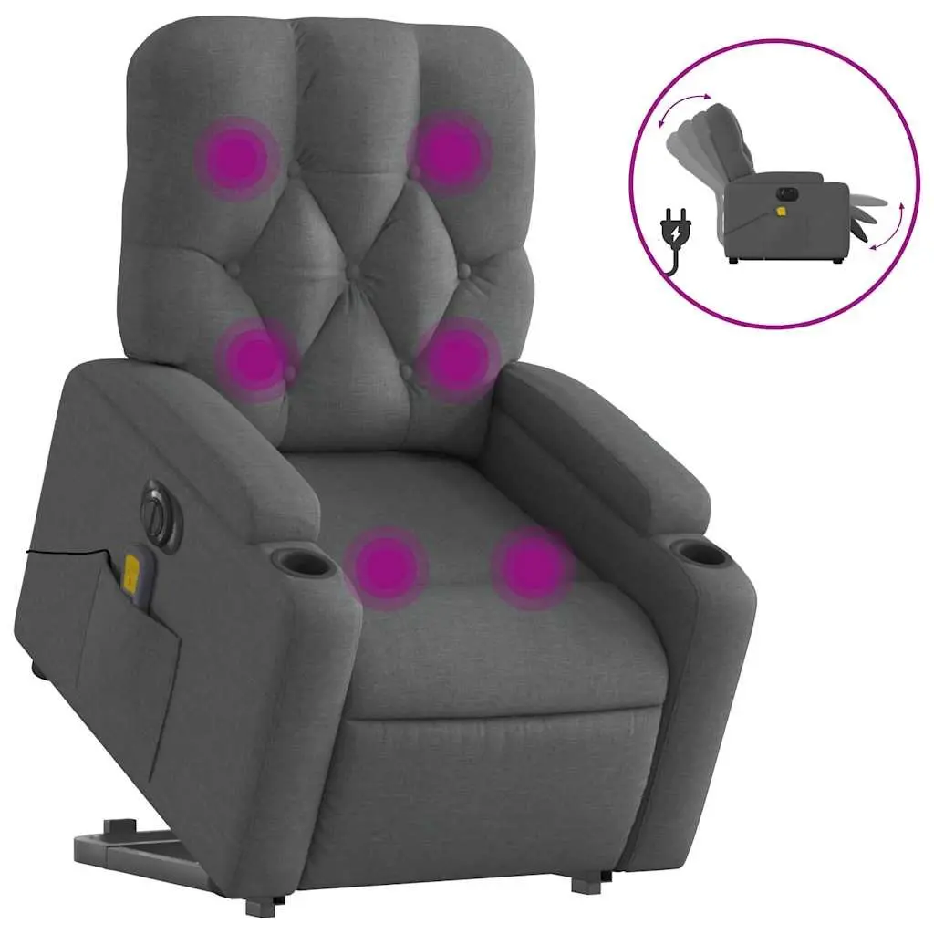 Electric Massage Recliner Chair Grey Fabric Power Lift 135 Degree Adjustable