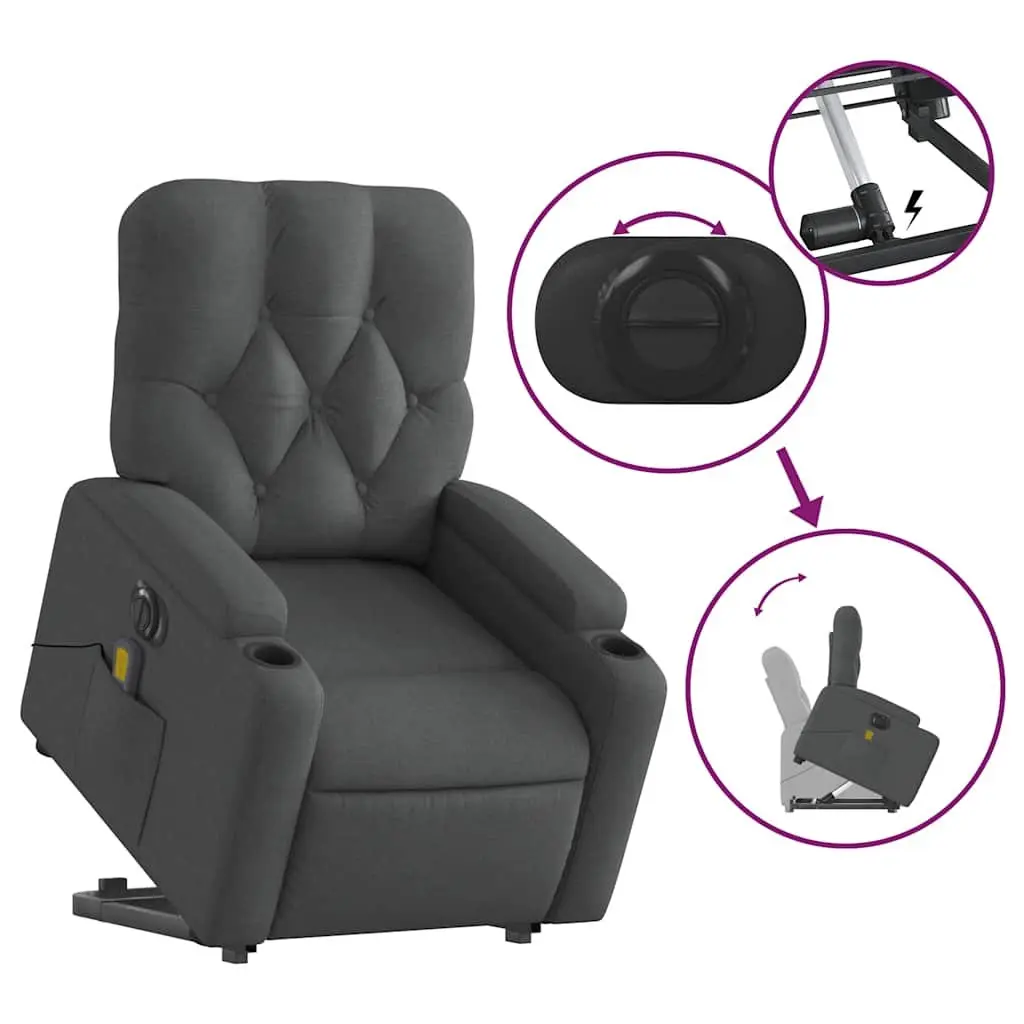 Electric Massage Recliner Chair Grey Fabric Power Lift 135 Degree Adjustable