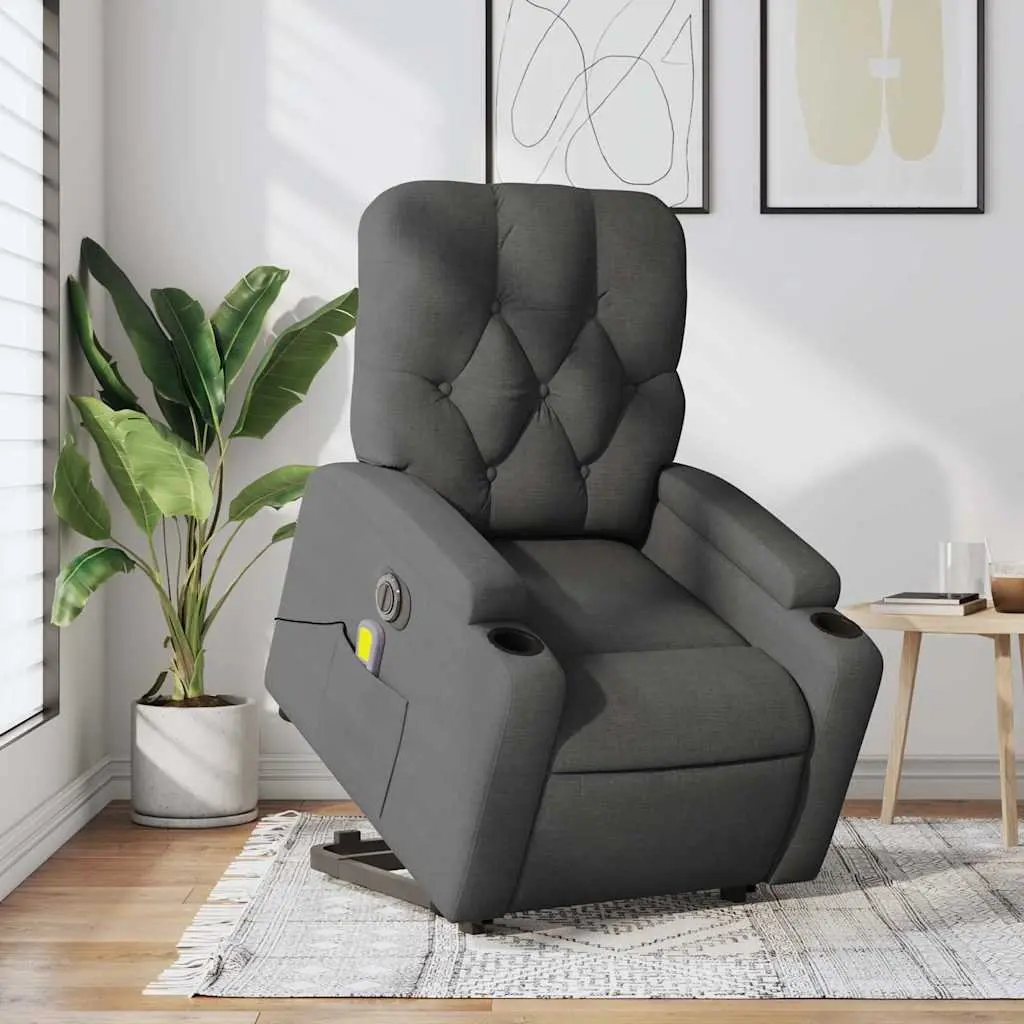 Electric Massage Recliner Chair Grey Fabric Power Lift 135 Degree Adjustable