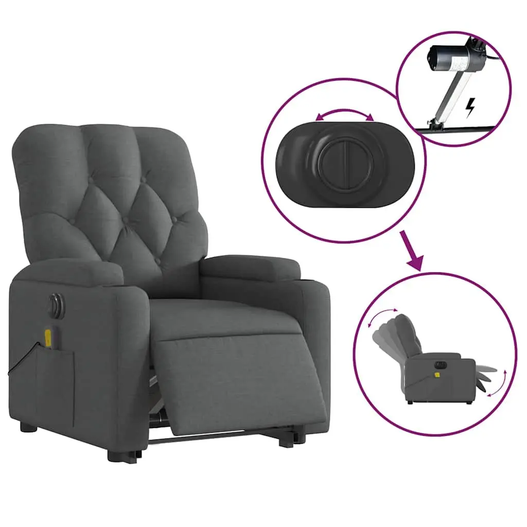 Electric Massage Recliner Chair Grey Fabric Power Lift 135 Degree Adjustable
