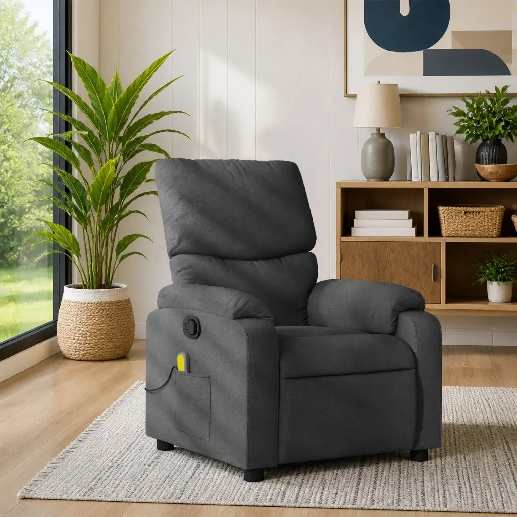 Massage Recliner Chair Grey Fabric Manual Recline 135 Degrees Vibration 6 Points