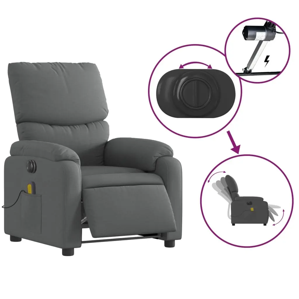 Electric Massage Recliner Chair Grey Fabric 135 Degrees Motorized Armchair