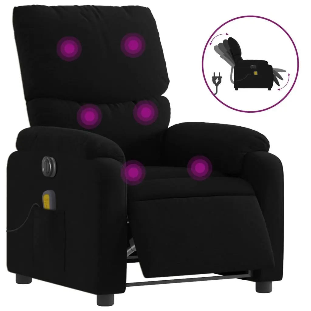 Electric Massage Recliner Chair Black Fabric Automatic Footrest 135 Degrees