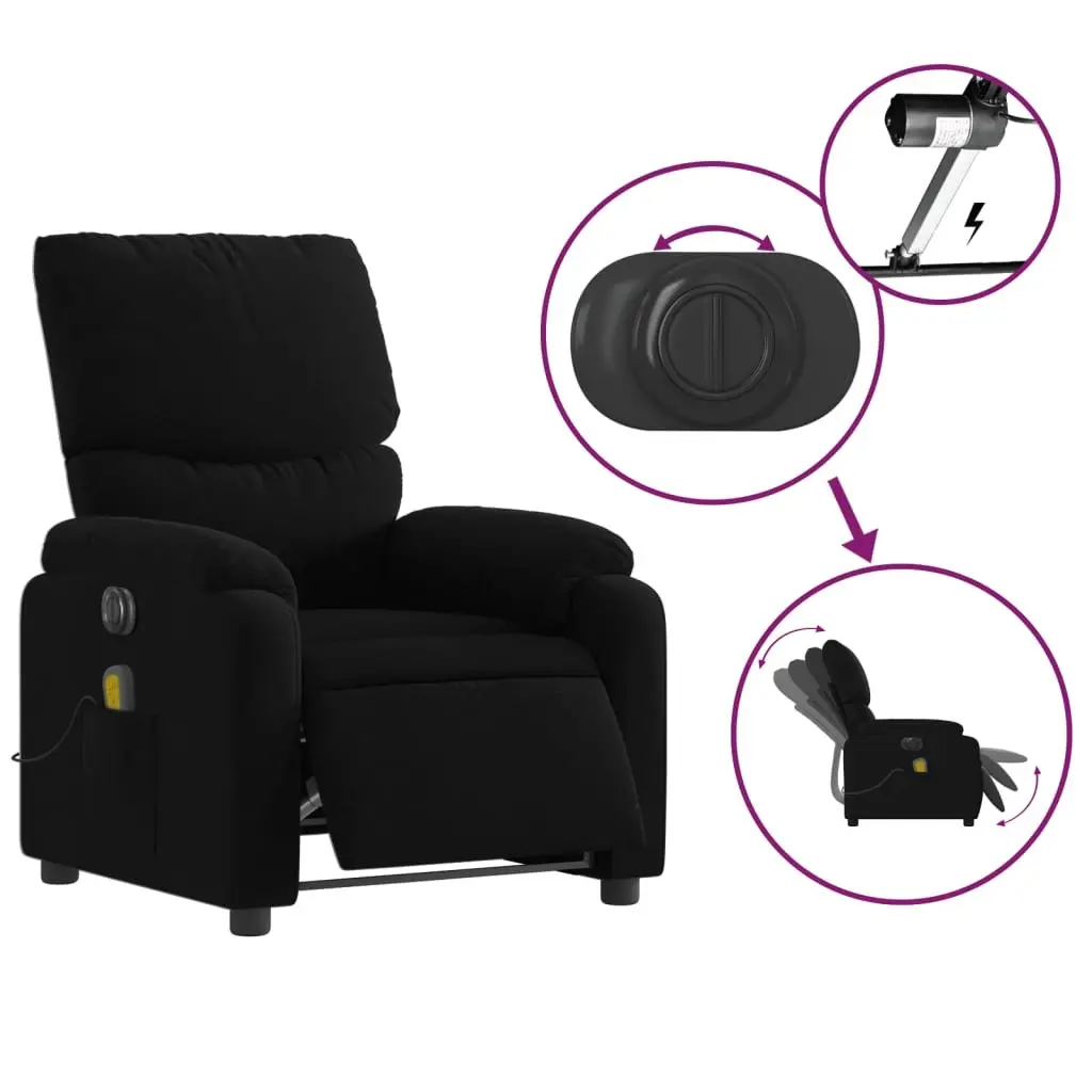 Electric Massage Recliner Chair Black Fabric Automatic Footrest 135 Degrees
