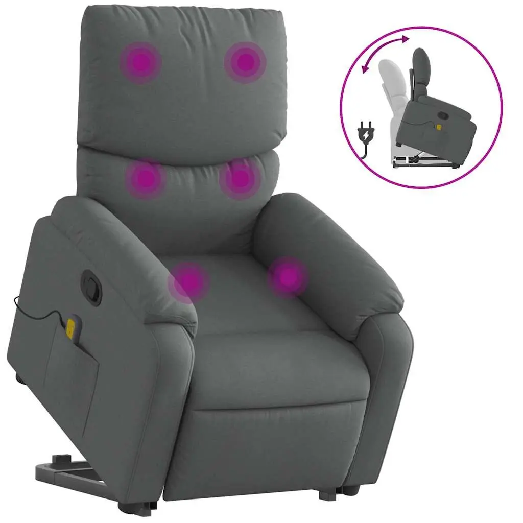 Electric Massage Recliner Chair Grey Fabric Power Lift Manual Reclining 135 Degrees 6 Massage Points
