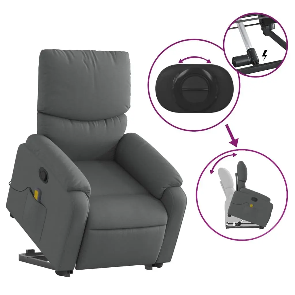 Electric Massage Recliner Chair Grey Fabric Power Lift Manual Reclining 135 Degrees 6 Massage Points