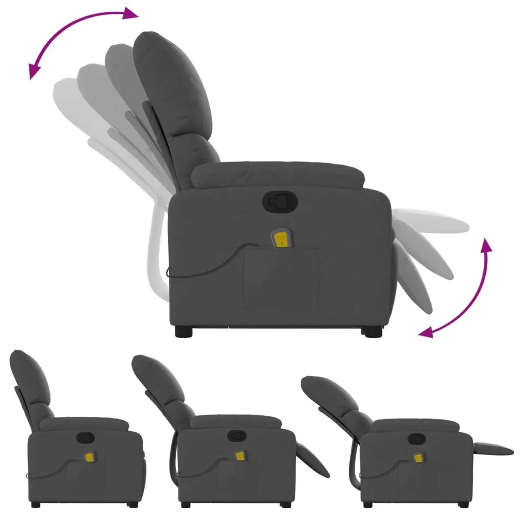 Electric Massage Recliner Chair Grey Fabric Power Lift Manual Reclining 135 Degrees 6 Massage Points