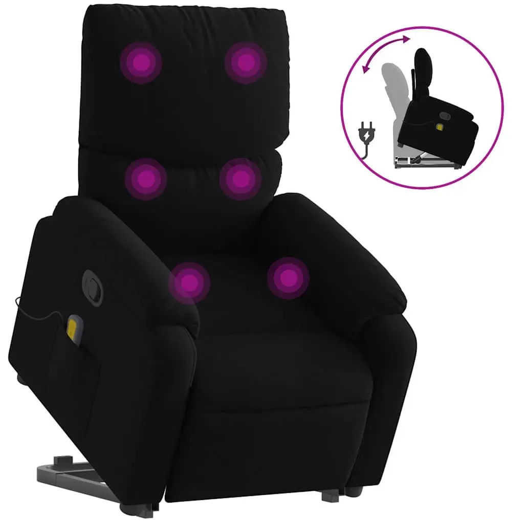 Electric Massage Recliner Chair Black Fabric Stand Up Power Lift 6 Point Vibration Massage