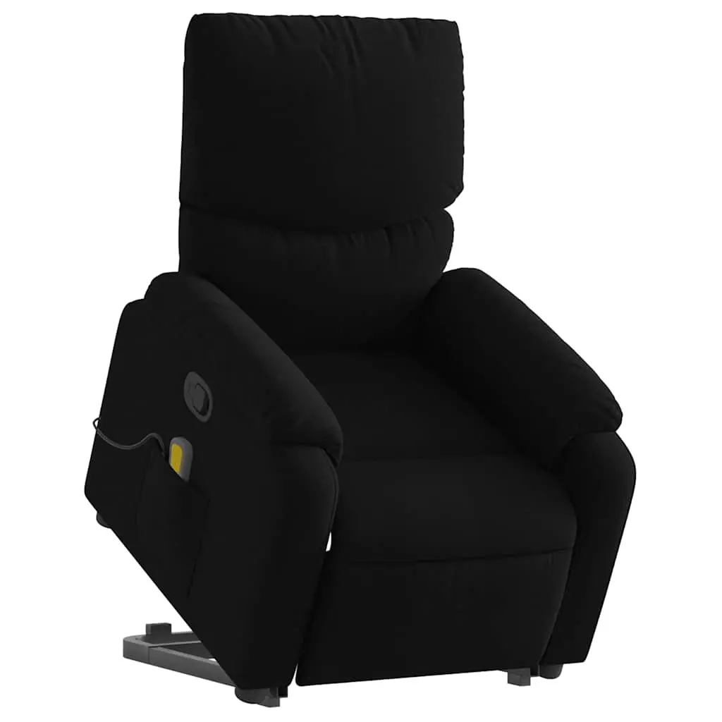 Electric Massage Recliner Chair Black Fabric Stand Up Power Lift 6 Point Vibration Massage