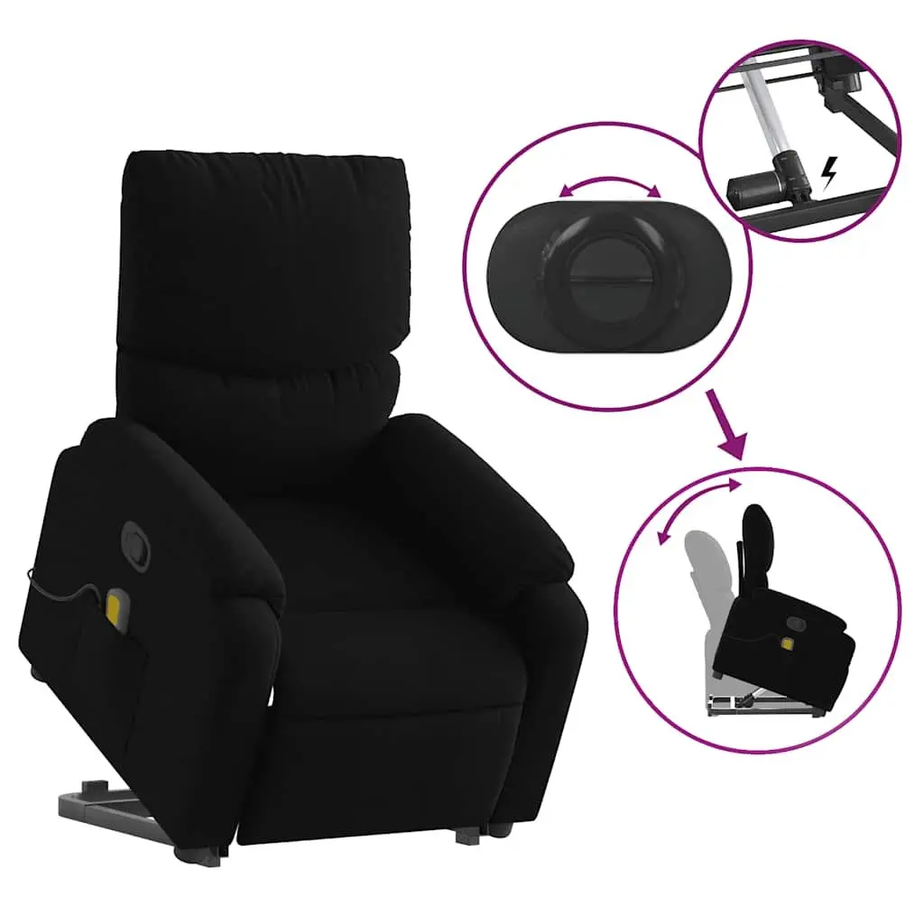 Electric Massage Recliner Chair Black Fabric Stand Up Power Lift 6 Point Vibration Massage