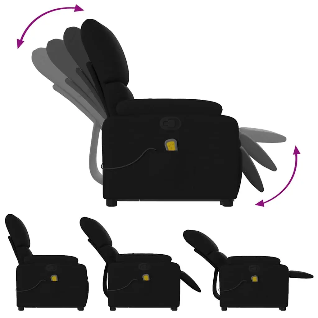 Electric Massage Recliner Chair Black Fabric Stand Up Power Lift 6 Point Vibration Massage