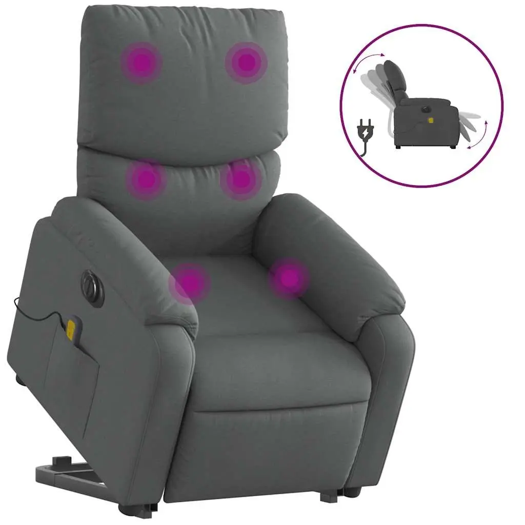 Electric Massage Recliner Chair Grey Fabric Power Lift Armchair