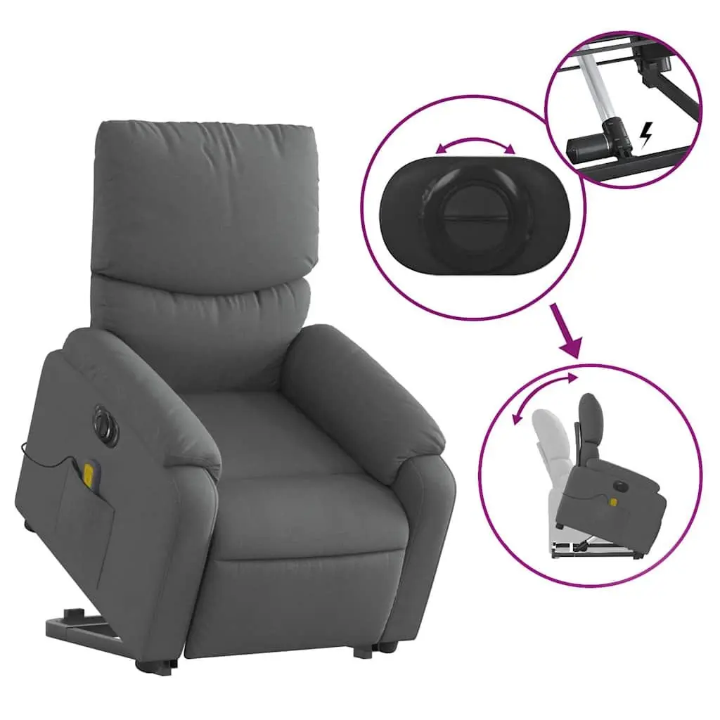 Electric Massage Recliner Chair Grey Fabric Power Lift Armchair
