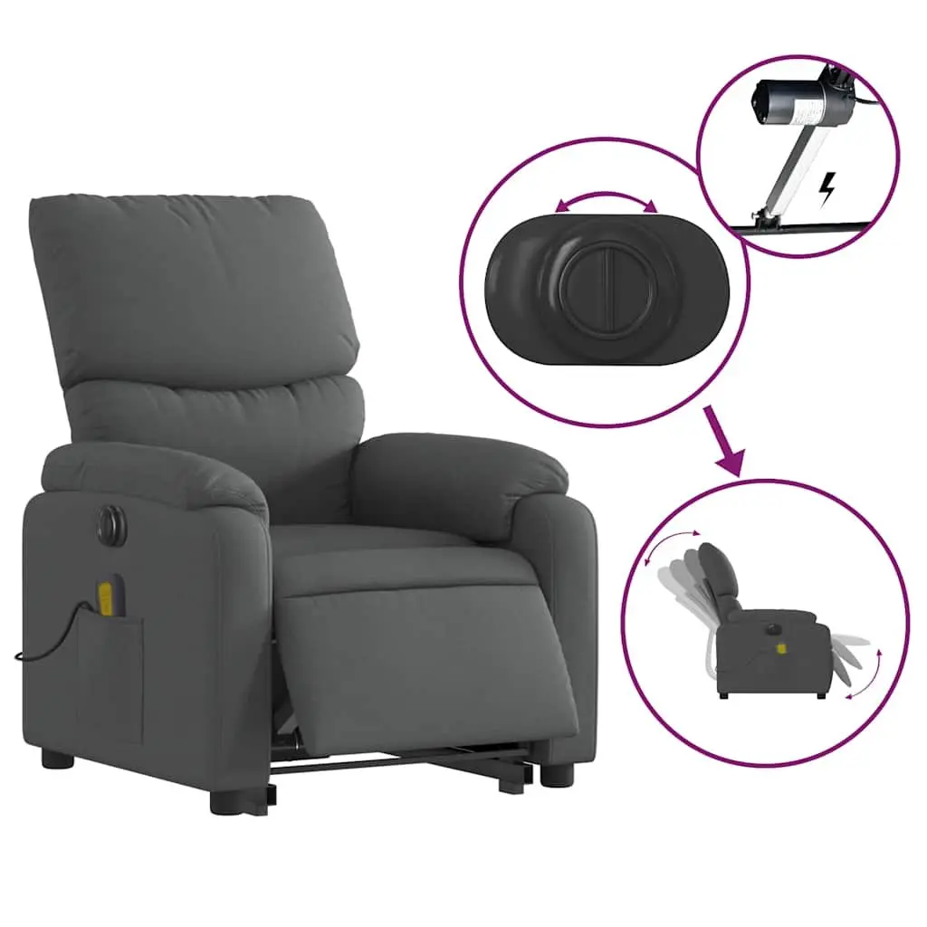 Electric Massage Recliner Chair Grey Fabric Power Lift Armchair
