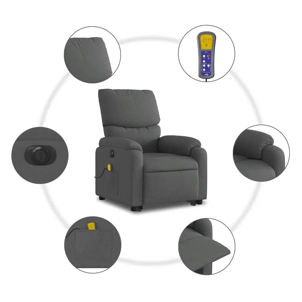 Electric Massage Recliner Chair Grey Fabric Power Lift Armchair
