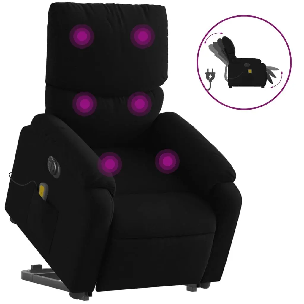 Electric Massage Recliner Chair Black Fabric Lift Armchair