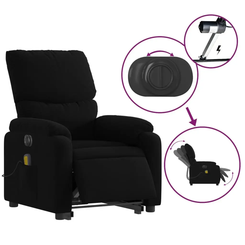 Electric Massage Recliner Chair Black Fabric Lift Armchair