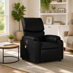 Black Faux Leather Manual Recline Massage Recliner Chair