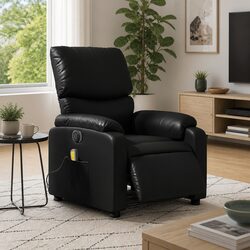 Electric Massage Recliner Chair in Black Faux Leather